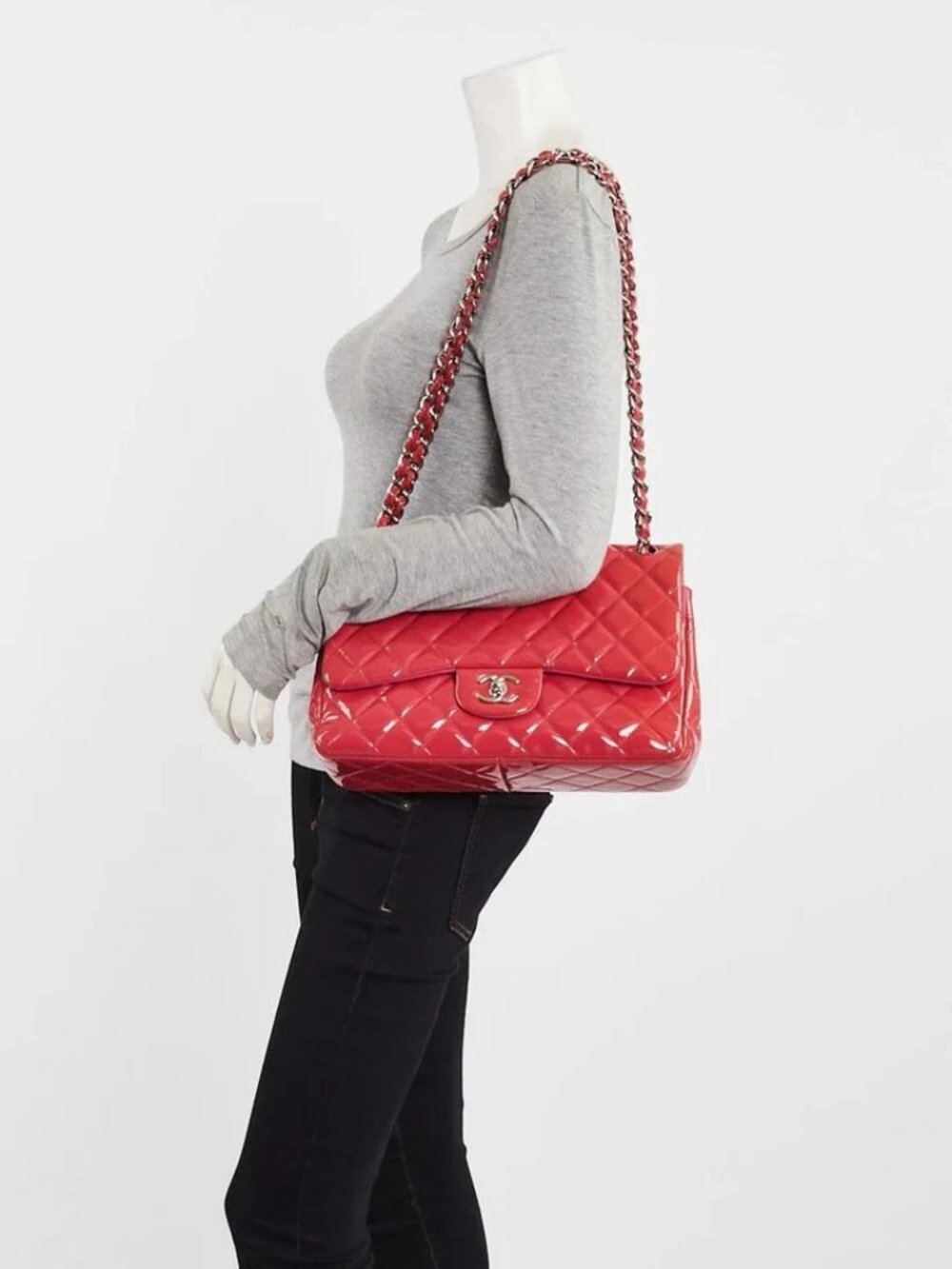 Chanel Pink Quilted Patent Leather Classic Jumbo Double Flap Bag
